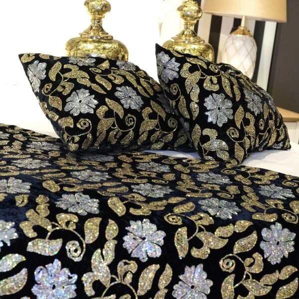 Aged 50 Years Metalik Gold Kırlent ve Yatak Şal Takımı